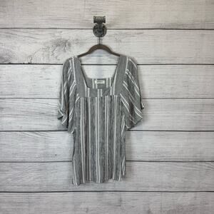 A Beautiful Soul Plus Size Black/Gray & White Stripe Square Neck Top Size A/1X